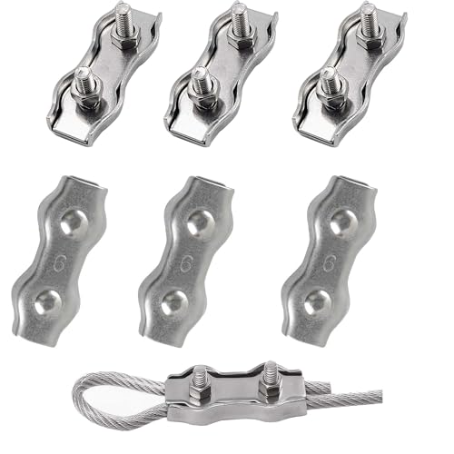 huruirui M6 Drahtseilklemme Edelstahl 304 Seilklemmen Duplex Stahlseil Klemme Seilverbinder für Stahlseil Stahlkabel Stahldraht Fixiert Passend für Ø 6 mm Draht 6pcs von huruirui