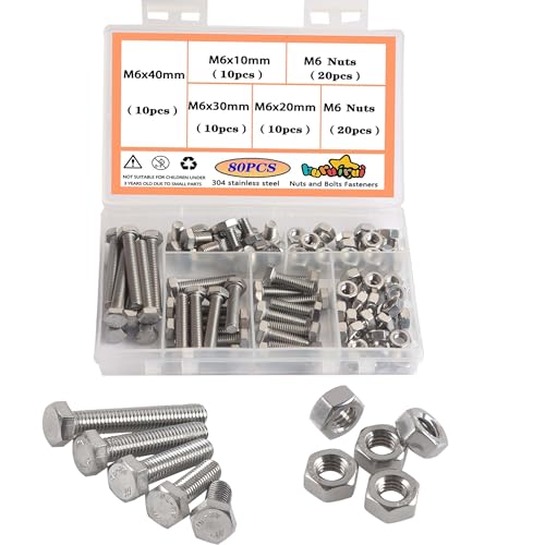 huruirui M6 Schrauben Set 304 Edelstahl Schrauben und Muttern Set - Rostfrei Maschinenschrauben Sortiment Kit Zylinderschrauben Hex Bolzen Für 3D Modell Projekt 80pcs von huruirui