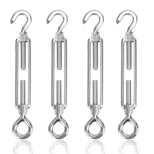 huruirui M6 Spannschloss Seilspanner Edelstahl 304 Drahtseil Spanner Spannschlösser mit Haken und Öse Verstellbare Drahtseilspanner für Sonnensegel Rankhilfe, Gartendraht, Seilsystem Spanner 4pcs von huruirui