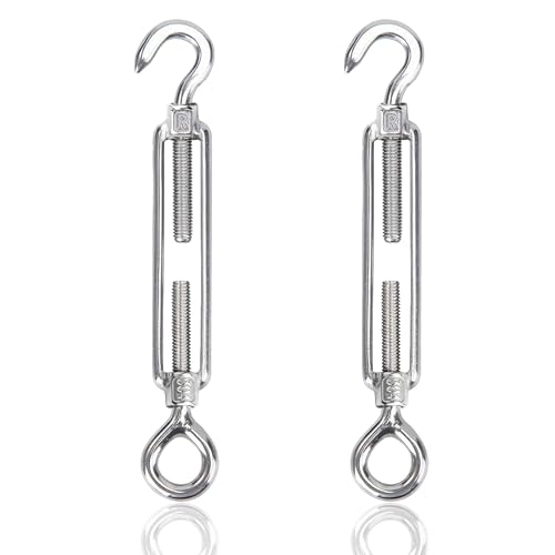 huruirui M8 Spannschloss Seilspanner Edelstahl 304 Drahtseil Spanner Spannschlösser mit Haken und Öse Verstellbare Drahtseilspanner für Sonnensegel Rankhilfe, Gartendraht, Seilsystem Spanner 2pcs von huruirui