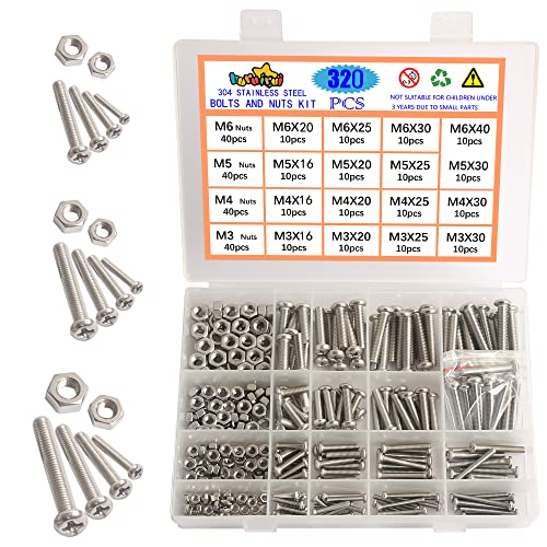huruirui Muttern und Schrauben Set M3 M4 M5 M6 304 Edelstahl Rundkopf Kreuzschrauben und Muttern Kit Hexagon-Maschinenschraube mit Aufbewahrungskasten 320PCS huruirui Muttern und Schrauben Set M3 M4 M5 M6 304 Edelstahl Rundkopf Kreuzschrauben und Muttern Kit Hexagon-Maschinenschraube mit Aufbewahrungskasten 320PCS von huruirui