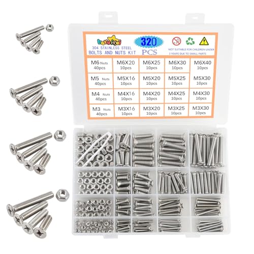 huruirui Muttern und Schrauben Set M3 M4 M5 M6 304 Edelstahl Flachkopf Kreuz Schrauben Muttern Kit Hexagon Maschine Schraube mit Aufbewahrungskasten 320PCS huruirui Muttern und Schrauben Set M3 M4 M5 M6 304 Edelstahl Flachkopf Kreuz Schrauben Muttern Kit Hexagon Maschine Schraube mit Aufbewahrungskasten 320PCS von huruirui