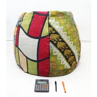 Handgemachte Baumwolle Kantha Quilt Geschnitten Stück Floral Kinder Bean Bag Stuhl, Home Decor Runde Boho Dekorative Bestickt Ottoman Pouf von hutse