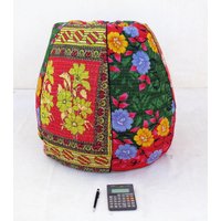 Handgemachte Baumwolle Kantha Quilt Geschnitten Stück Floral Kinder Bean Bag Stuhl, Home Decor Runde Boho Dekorative Bestickt Ottoman Pouf von hutse