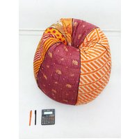 Handgemachte Kantha Quilt Schneidestück Floral Kinder Sitzsack Stuhl, Home Decor Rund Boho Dekorativ Bestickt Ottoman Pouf von hutse