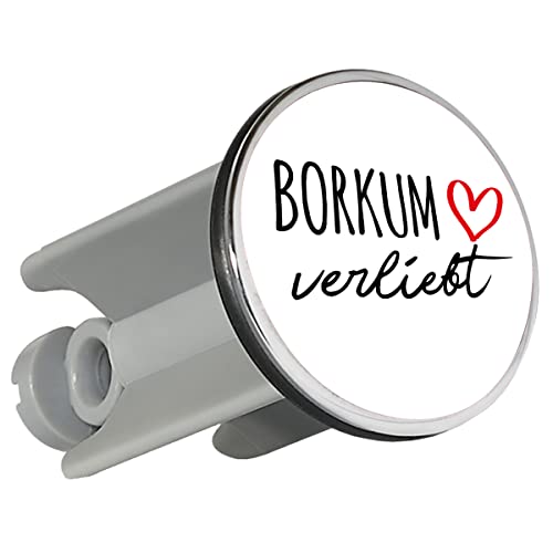 Huuraa Waschbeckenstöpsel Borkum verliebt 4cm Stöpsel mit Namen deiner lieblings Insel Geschenk Idee für Freunde und Familie von huuraa