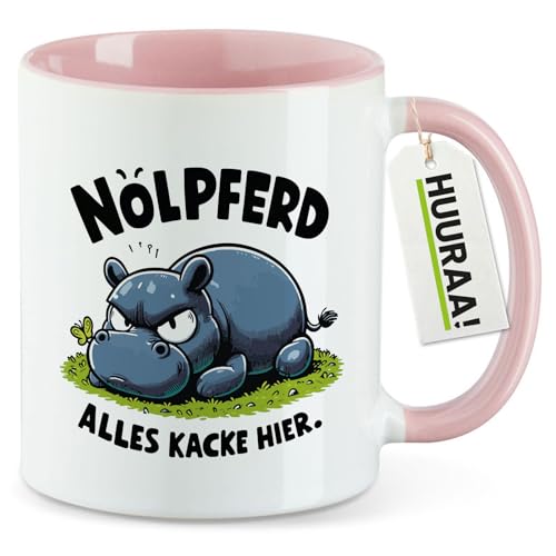 Huuraa Motivtasse Nölpferd, alles kacke Nilpferd Geschenk 330ml Rosa Nölpferd, alles kacke Souvenir von Huuraa