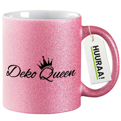 Huuraa Glitzer Kaffeebecher Deko Queen Krone Geschenk 330ml Pink Deko Queen Mitbringsel von Huuraa