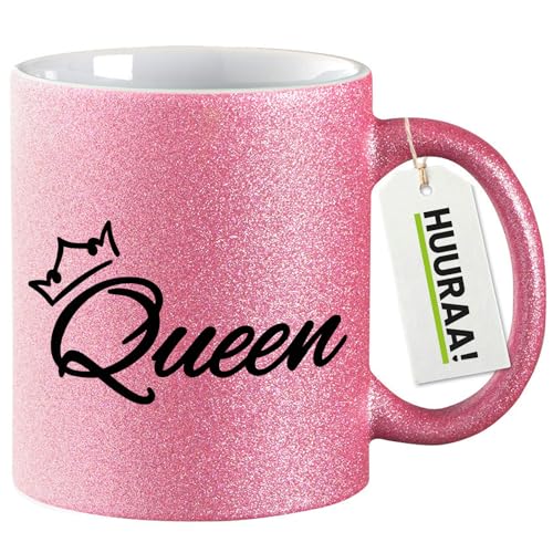 Huuraa Glitzer Kaffeebecher Queen Krone Geschenk 330ml Pink Queen Mitbringsel von Huuraa