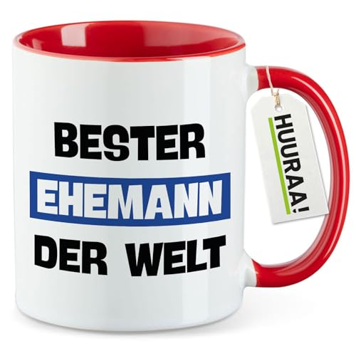 Huuraa Teetasse Bester Ehemann der Welt Geschenk 330ml Rot Bester Ehemann Präsent von Huuraa