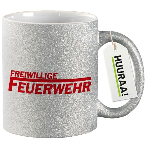 Huuraa Glitzer Tasse Freiwillige Feuerwehr Geschenk 330ml Silber Freiwillige Feuerwehr Präsent von Huuraa