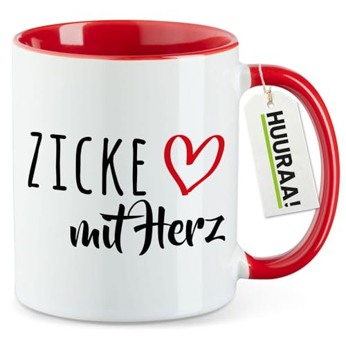 Huuraa Teetasse Zicke mit Herz Geschenk 330ml Rot Zicke Präsent von Huuraa