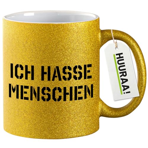Huuraa Glitzer Kaffeetasse Ich hasse Menschen Geschenk 330ml Gold Ich hasse Menschen Geschenkidee von Huuraa