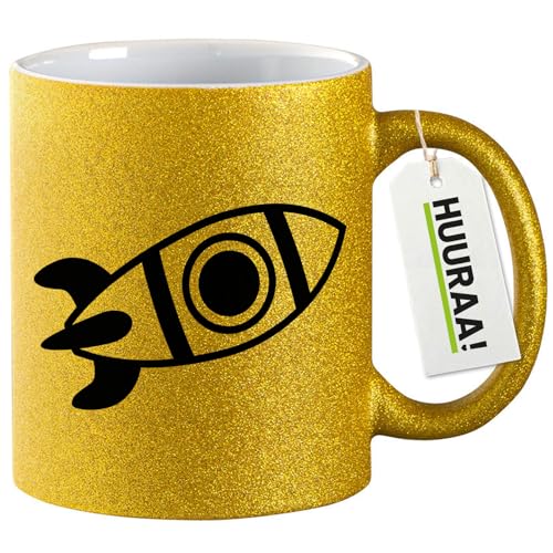 Huuraa Glitzer Kaffeetasse Rakete Raumschiff Geschenk 330ml Gold Rakete Geschenkidee von Huuraa