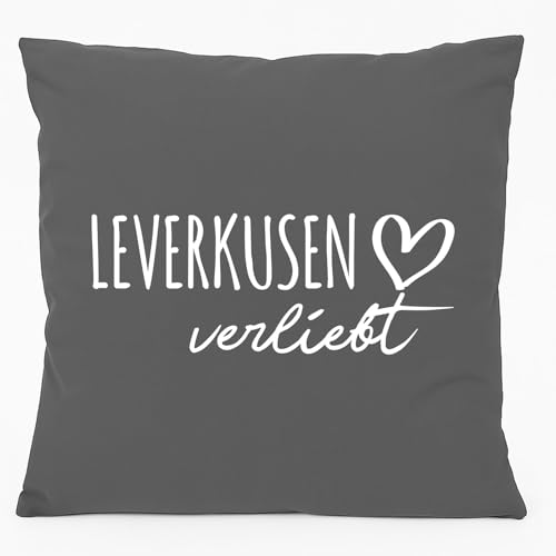 Huuraa Sofakissen Leverkusen verliebt Geschenk 40x40cm mit Füllung Steel Grey Baumwolle Leverkusen Mitbringsel von Huuraa