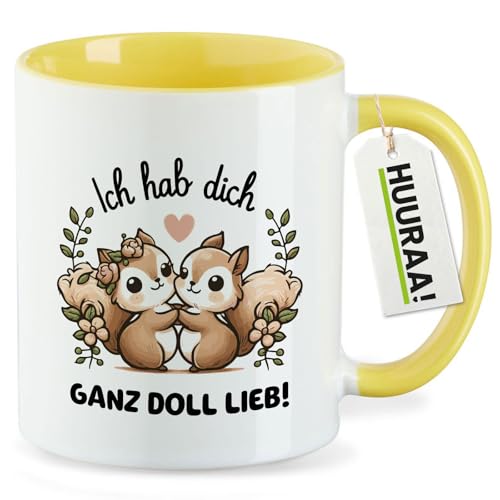 Huuraa Keramiktasse Ich hab dich ganz doll lieb Einchhörnchen Geschenk 330ml Gelb Ich hab dich ganz doll lieb Überraschung von Huuraa