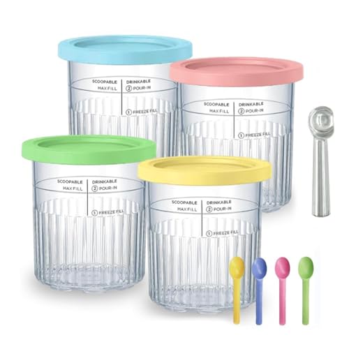 huwvqci Ice Cream Pints Cup Compatible for NC500 NC501 Series Reusable Ice Yogurt Container Storage Jar with Sealing Lid & Spoon Ice Cream Accessory Kit Dessert Maker Accessories Plastic Storage Containers von huwvqci