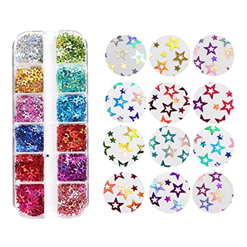 huwvqci 12 Grids/Box Holographic Glitter Hollow Stars Shape Sequins Epoxy Resin Filling von huwvqci