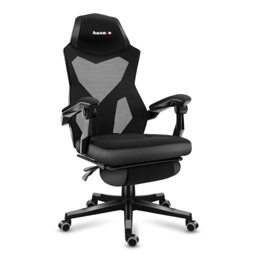 huzaro Combat 3.0 Carbon | Gaming Stuhl Schreibtischstuhl Bürostuhl Sessel Chair | Zocker Gamer | Höhenverstellbar | Fußstütze | 140° Verstellbare Rückenlehne | bis 140 kg belastbarr | Stoff | Schwarz von huzaro