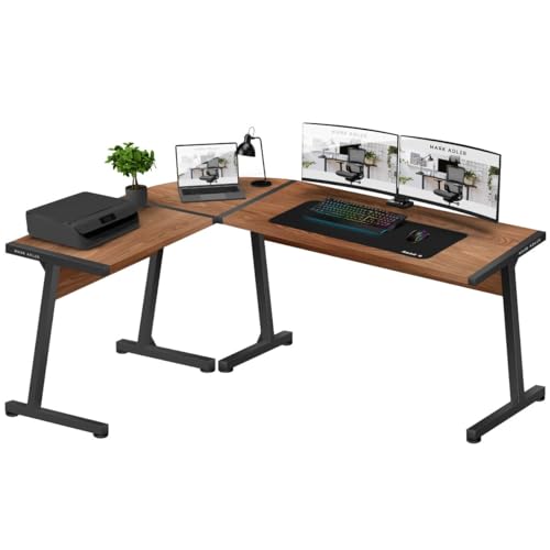 huzaro Mark Adler Leader 5.5 | L-Form Eckschreibtisch Gaming Schreib Computer Arbeits Tisch Bürotisch | Homeoffice Arbeitszimmer Büro Rechts Links Montage Carbon Tischplatte 147x112 Walnussholz Motiv von huzaro