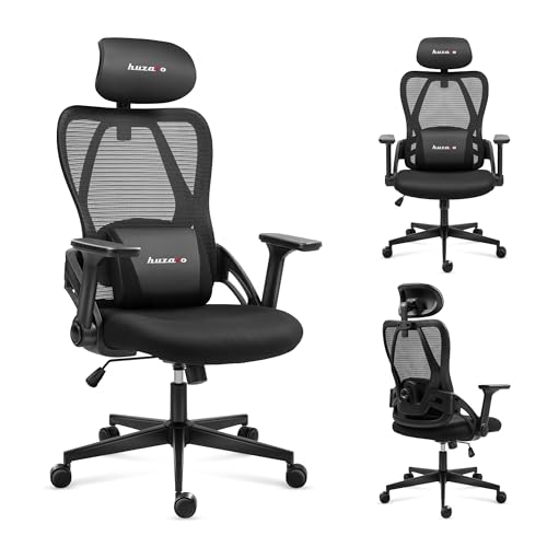 huzaro Combat 2.7 Gaming Stuhl Ergonomisch mit Lendenstütze & Kopfstütze | Bürostuhl mit 3D Armlehnen | Schreibtischstuhl aus Stoff & Mesh | Höhenverstellbar | bis 120 kg | Schwarz von huzaro