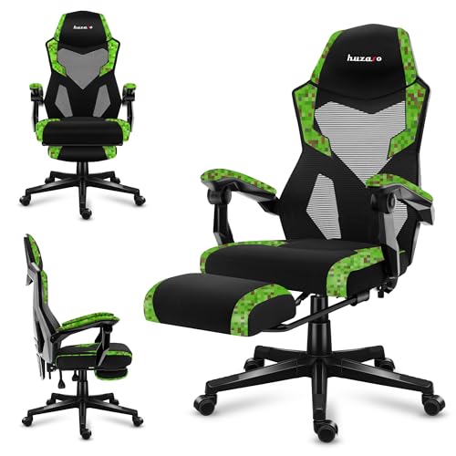 huzaro Combat 3.1 | Gaming Stuhl Bürostuhl | Ergonomischer Stuhl mit Fußstütze | Verstellbare Rückenlehne 135° | Atmungsaktives Mesh | Belastbar bis 150 kg | Leise Rollen | Pixel von huzaro