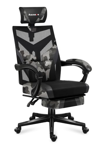 huzaro Combat 5.0 Camo | Gaming Stuhl Ergonomischer PC-Stuhl Computerstuhl Bürostuhl | Fußstütze | Lendenkissen | Verstellbare Kopfstütze | bis 140 kg belastbar | 90-140° Neigungswinkel | Camouflage von huzaro