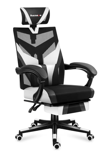 huzaro Combat 5.0 White | Gaming Stuhl Ergonomischer PC-Stuhl Computerstuhl Bürostuhl | Fußstütze | Lendenkissen | Verstellbare Kopfstütze | bis 140 kg belastbar | 90-140° Neigungswinkel | Weiß von huzaro