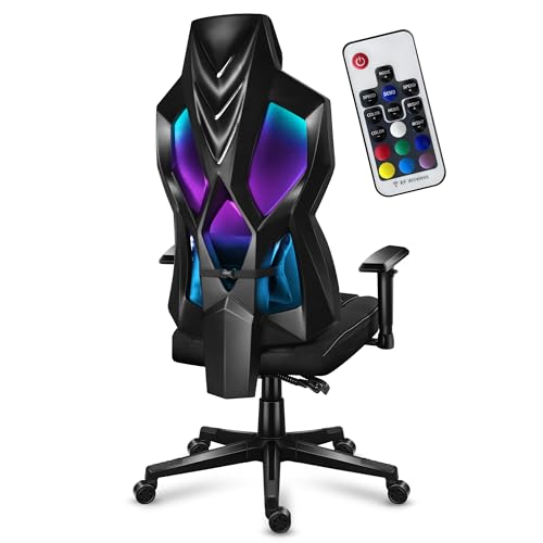 huzaro Combat 6.2 Black RGB | LED Beleuchtung Gaming Stuhl PC Bürostuhl Schreibtischstuhl | bis 140 kg belastbar | Verstellbare Rückenlehne Armlehnen Sitzhöhe | Zocker Gamer | Stoff | Schwarz von huzaro