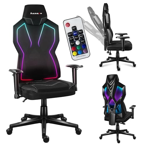 huzaro Combat 6.2 Black RGB | LED Beleuchtung Gaming Stuhl PC Bürostuhl Schreibtischstuhl | bis 140 kg belastbar | Verstellbare Rückenlehne Armlehnen Sitzhöhe | Zocker Gamer | Stoff | Schwarz von huzaro