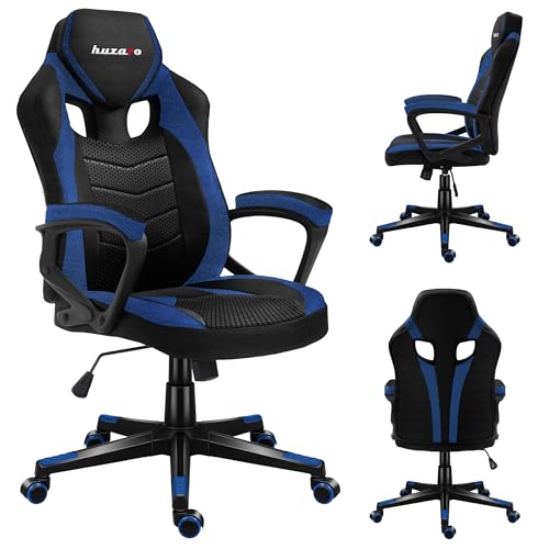 huzaro Force 2.5 Blue Mesh | Gaming Stuhl Bürostuhl Computerstuhl PC Chair Ergonomischer | Zocker Gamer | Höhenverstellbar drehbar mit Wippfunktion | bis 140 kg belastbar | Stoff | Schwarz Blau von huzaro