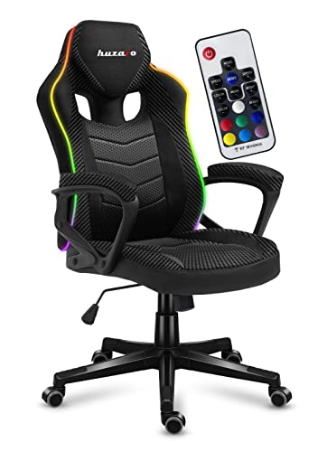 huzaro Force 2.5 RGB Carbon Mesh | LED Beleuchtung Gaming Stuhl Bürostuhl Computerstuhl PC | Zocker Gamer | Chair höhenverstellbar Drehbar mit Wippfunktion Stoff | bis 130 kg belastbar | Schwarz von huzaro