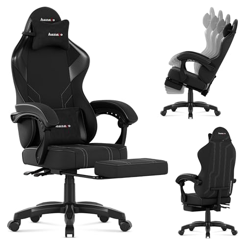huzaro Force 3.7 Gaming Stuhl ergonomisch mit Fußstütze, höhenverstellbarer Computerstuhl & Bürostuhl, Schreibtischstuhl mit Lendenstütze, Nackenkissen und Armlehnen, Schwarz von huzaro
