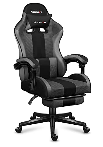 huzaro Force 4 7 Gaming Stuhl Bürostuhl Schreibtischstuhl Gamer Sessel bis 140 kg belastbar Duale Neigung Armlehnen Nackenkissen Lendenkissen Fußstütze Grau Mesh von huzaro