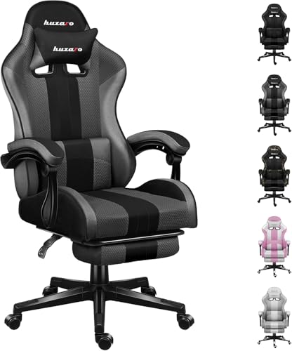 huzaro Force 4.7 Grau Mesh | Gaming Stuhl | Bürostuhl | Schreibtischstuhl | Gamer Sessel bis 140 kg | Belastbar | Duale Neigung | Armlehnen | Nackenkissen | Lendenkissen | Fußstütze | Grau Mesh von huzaro