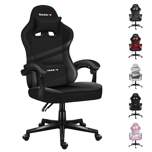 huzaro Force 4.4 Carbon | Gaming Stuhl PC Bürostuhl Schreibtischstuhl Ergonomischer Gamer | bis 130 kg belastbar | Kopfstütze Lendenkissen | Stoff Kunstleder | Schwarz Höhenverstellbar Wippfunktion von huzaro