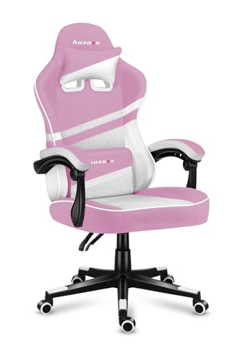 huzaro Force 4.4 Pink Mesh | Gaming Stuhl PC Bürostuhl Schreibtischstuhl Ergonomischer Gamer | Kopfstütze Lendenkissen | bis 130 kg belastbar | Höhenverstellbar Wippfunktion | Stoff | Rosa von huzaro