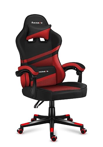 huzaro Force 4.4 Red Mesh | Gaming Stuhl PC Bürostuhl Schreibtischstuhl Ergonomischer Gamer | Kopfstütze Lendenkissen | bis 130 kg belastbar | Höhenverstellbar Wippfunktion | Stoff | Rot von huzaro