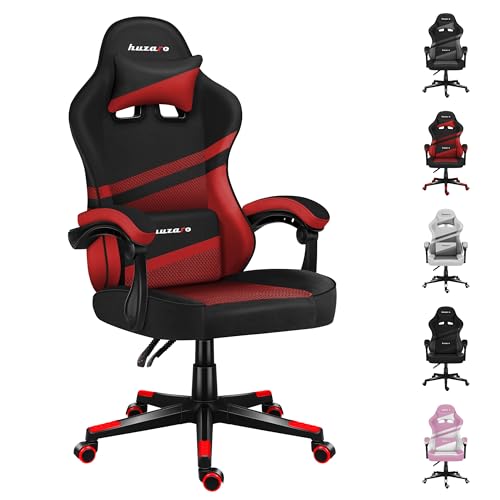huzaro Force 4.4 Red Mesh | Gaming Stuhl PC Bürostuhl Schreibtischstuhl Ergonomischer Gamer | Kopfstütze Lendenkissen | bis 130 kg belastbar | Höhenverstellbar Wippfunktion | Stoff | Rot von huzaro