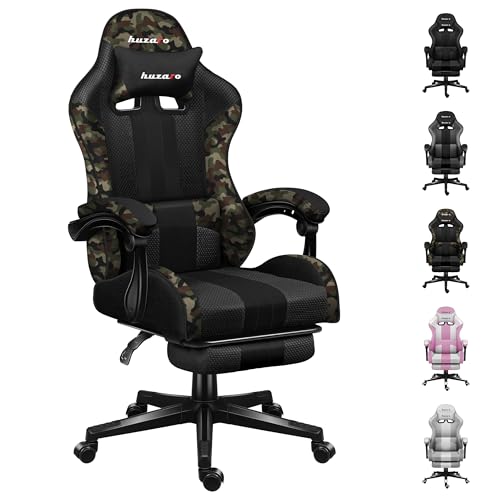 huzaro Force 4.7 Grau Mesh | Gaming Stuhl | Bürostuhl | Schreibtischstuhl | Gamer Sessel bis 140 kg | Belastbar | Duale Neigung | Armlehnen | Nackenkissen | Lendenkissen | Fußstütze | Camouflage von huzaro