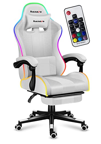 huzaro Force 4.7 Gaming Stuhl Bürostuhl Schreibtischstuhl Gamer Sessel bis 140 kg belastbar Duale Neigung Armlehnen Nackenkissen Lendenkissen Fußstütze RGB Mesh Weiß von huzaro
