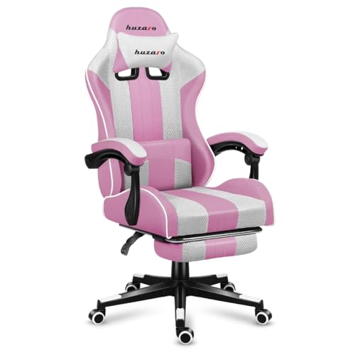 huzaro Force 4.7 Pink Mesh | Gaming Stuhl Bürostuhl Computerstuhl PC Chair | 90-140° Neigungswinkel Kopfstütze Lendenkissen Höhenverstellbar Fußstütze | bis 140 kg belastbar | Stoff | Rosa von huzaro