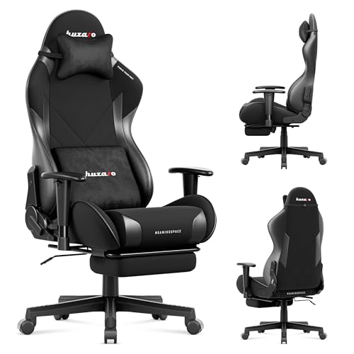 huzaro Force 5.7 Bürostuhl mit fußstütze, Ergonomischer Gaming Stuhl, Kopfstütze und Lendenwirbelstütze, Verstellbarer computerstuhl, Stoff, Schwarz von huzaro