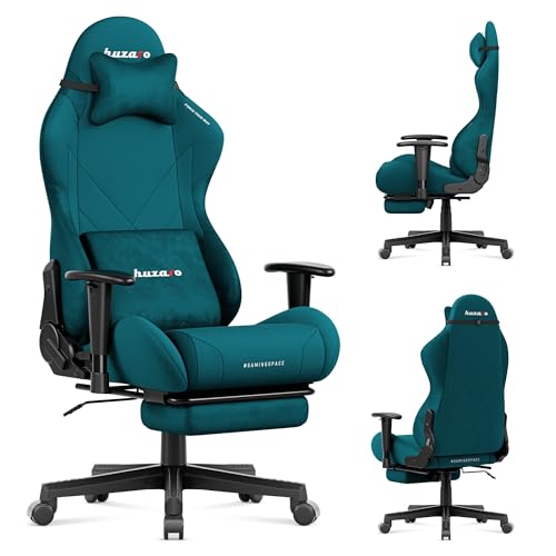 huzaro Force 5.7 Bürostuhl mit fußstütze, Ergonomischer Gaming Stuhl, Kopfstütze und Lendenwirbelstütze, Verstellbarer computerstuhl, Stoff, Teal von huzaro