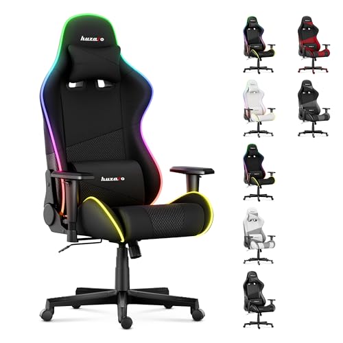 huzaro Force 6.2 RGB Mesh | LED Beleuchtung Gaming Stuhl Bürostuhl Schreibtischstuhl Stoff Carbon | bis 130 kg belastbar | Höhenverstellbar Kopfstütze Lendenstütze Ergonomischer | Schwarz Mesh von huzaro