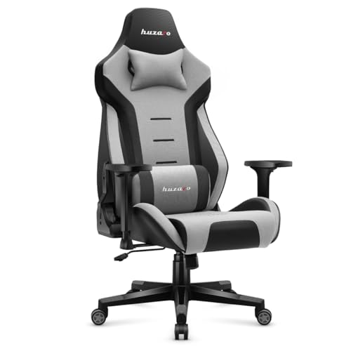 huzaro Force 7.6 Grey | Gaming Stuhl Bürostuhl Gamer Schreibtischstuhl Ergonomischer | Höhenverstellbar | Kopfstütze Lendenkissen | bis 150 kg belastbar | 90-160° Neigungswinkel | Stoff | Grau von huzaro