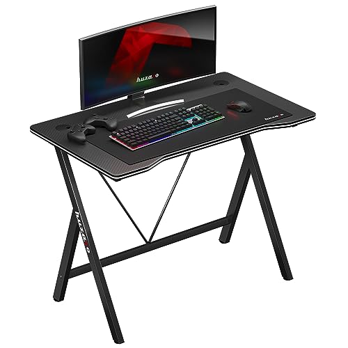 huzaro Hero 1.4 Black | Computertisch Gamingtisch Schreibtisch Bürotisch PC Tisch | 100 x 50 cm | Zwei Kabeldurchführung | Gaming Homeoffice | Stahlkonstruktion Carbon Tischplatte | Schwarz von huzaro