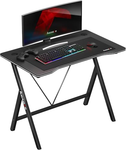 huzaro Hero 1.4 Black | Computertisch Gamingtisch Schreibtisch Bürotisch PC Tisch | 100 x 50 cm | Zwei Kabeldurchführung | Gaming Homeoffice | Stahlkonstruktion Carbon Tischplatte | Schwarz von huzaro