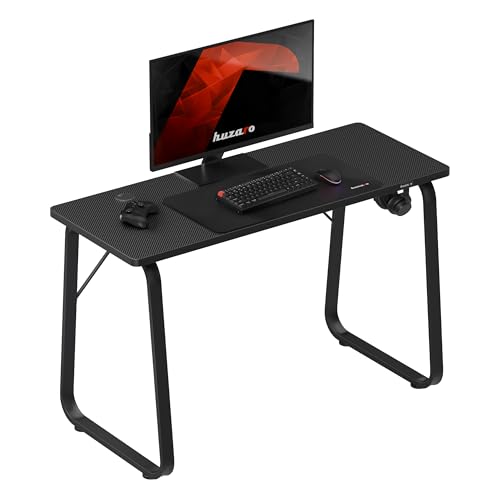 Hero 1.5 | Gaming Schreibtisch PC-Tisch 120x48 cm | MDF mit Karbonbeschichtung | Kabeldurchlass | Verstellbare Füße | Gamer Tisch für Büro & Setup von huzaro