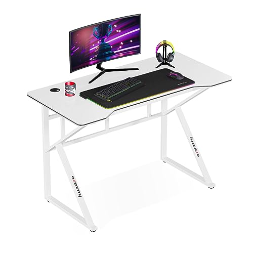 huzaro Hero 1.6 White | Computertisch Gamingtisch Schreibtisch Bürotisch PC Tisch | 120 x 60 cm | Zwei Kabeldurchführung | Gaming Homeoffice | Stahlkonstruktion Carbon Tischplatte | Weiß von huzaro